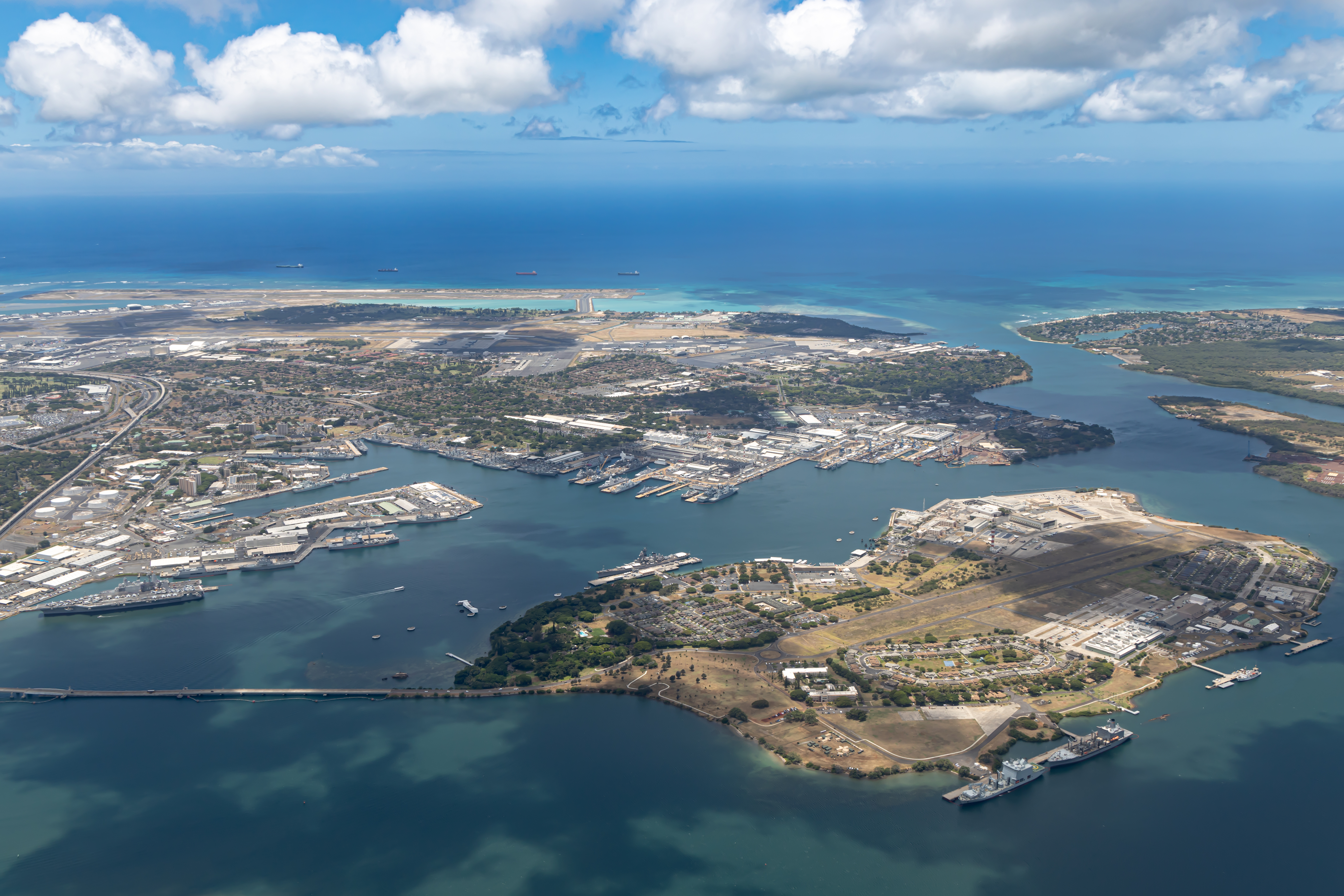 This is an aerial image of Joint Base Pearl Harbor-Hickam, Hawaiʻi.